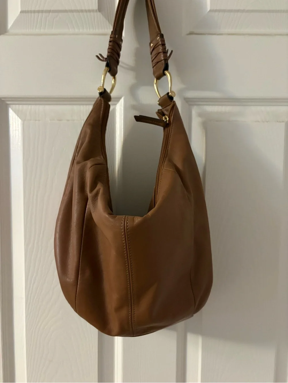 Tignanello Saddle Brown Leather Hobo with Gold Hardware